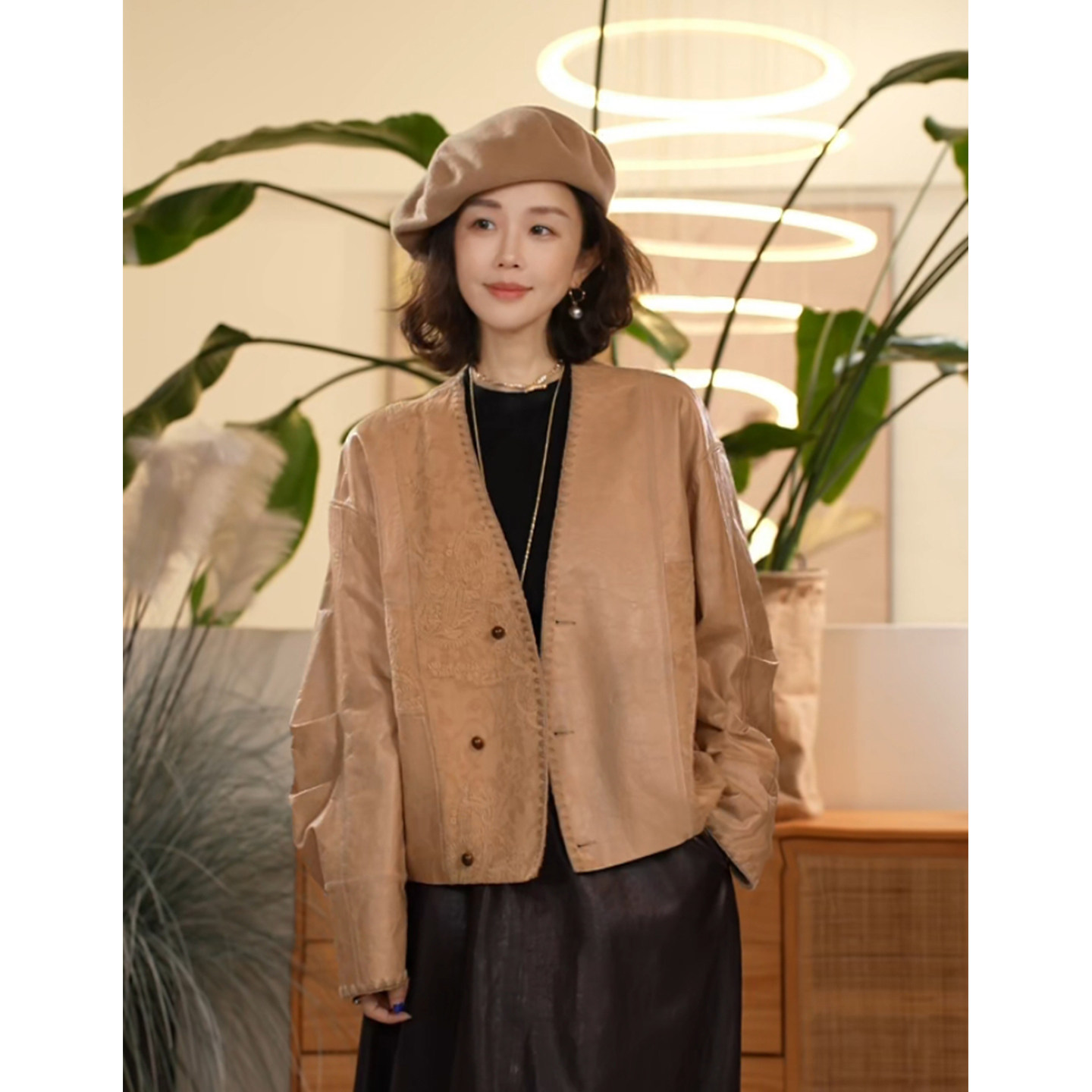 X 【叭哒不惑】 秋水 绵羊皮复古双色软油蜡皮衣女时尚百搭短外套,女装/女士精品,皮衣,淘宝优惠券,粉丝福利购,淘宝优惠卷