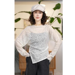 Y【叭哒不惑】捕梦网 羊毛简约针织衫圆领套头不规则设计上衣