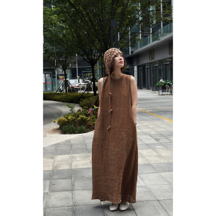 无袖 亚麻炒色夏季 金蕉叶 垂感百搭舒适复古连衣裙 叭哒不惑