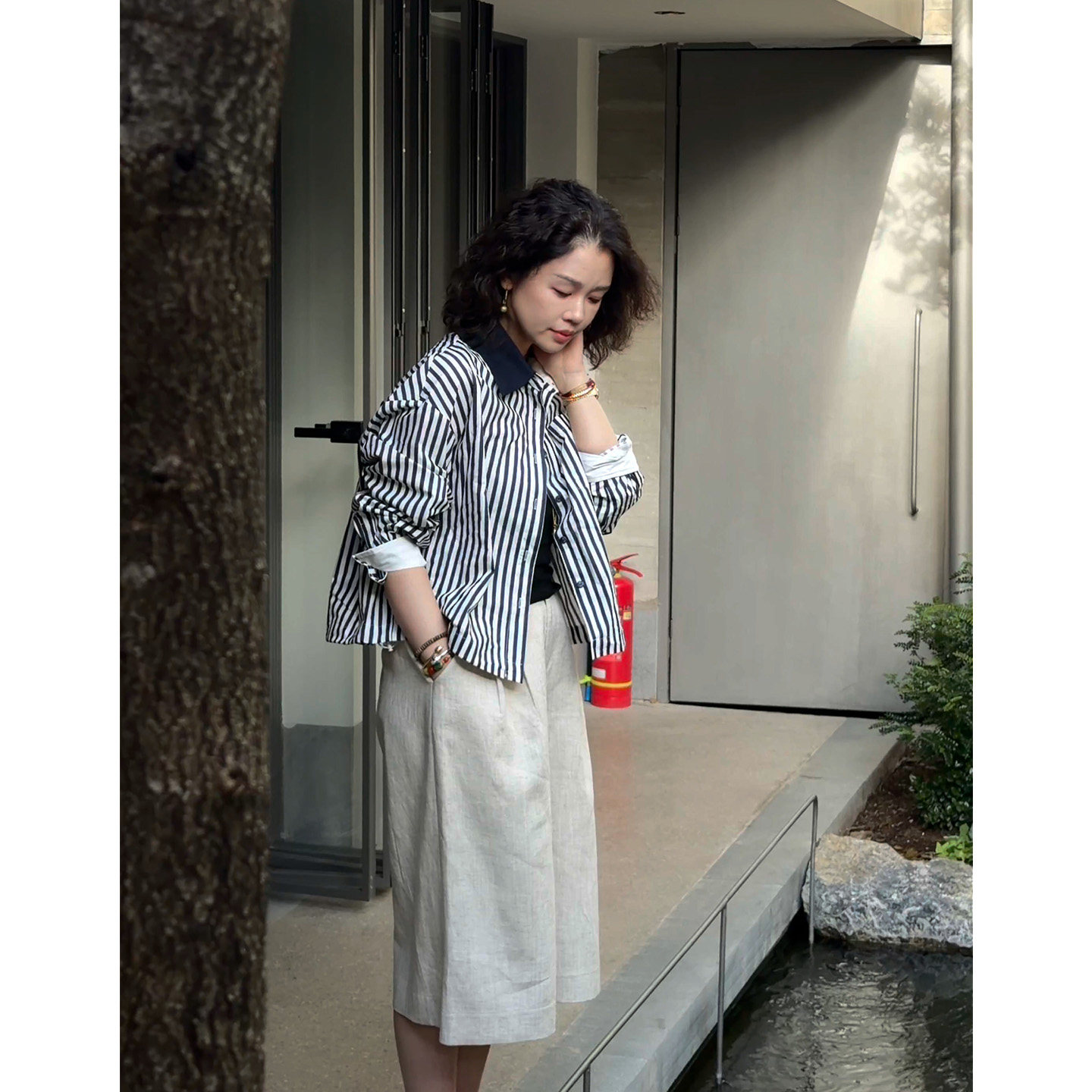 X【叭哒不惑】棉复古条纹翻领衬衫女宽松休闲百搭长袖上衣