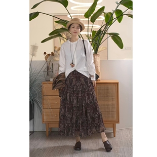 Y【叭哒不惑】斑斓 桑蚕丝气质复古半身裙港风时尚百搭长裙宽松