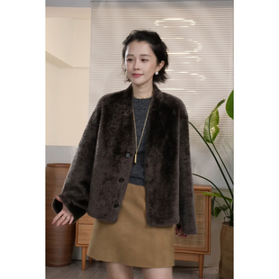 Y【叭哒不惑】水光肌 拉贡羊皮毛一体双面穿宽松保暖皮草外套女