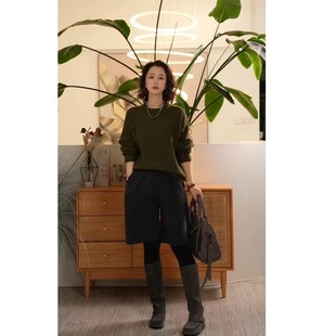 X【叭哒不惑】  绵羊毛松紧腰休闲裤女抽绳显瘦百慕大短裤