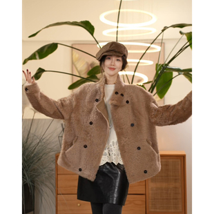 小拉贡羊皮毛一体立领小卷毛双排扣皮草外套 帅一 叭哒不惑