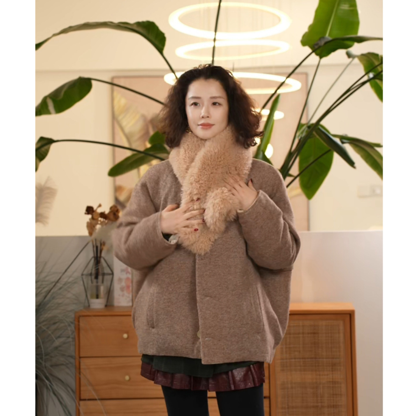 羊毛皮毛一体羽绒服女保暖上衣