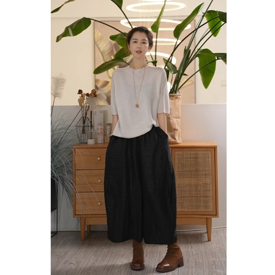 松紧腰宽松大A摆阔腿裤女休闲裤