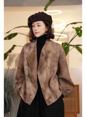 X【叭哒不惑】 南北行 亚麻美拉德复古百搭休闲印花设计师外套