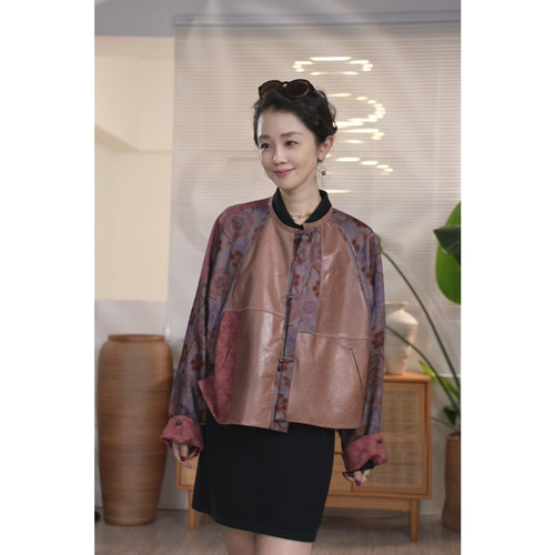 新中式显瘦时尚休闲皮衣外套女