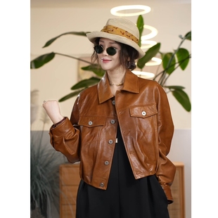 植物油柔绵羊皮复古皮衣外套百搭港风夹克上衣 沙丘 叭哒不惑