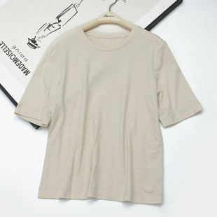 X库茵 叭哒不惑 白开水 亚麻棉时尚休闲百搭打底t恤