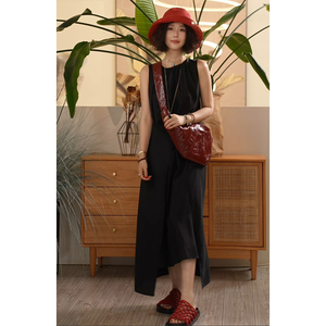 X【叭哒不惑】女神裙 砂洗电力纺桑蚕丝圆领无袖背心连衣裙长裙