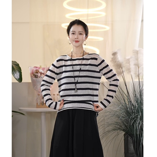 纯色圆领长袖 宽松百搭时尚 棉亚麻夏季 T恤女 叭哒不惑