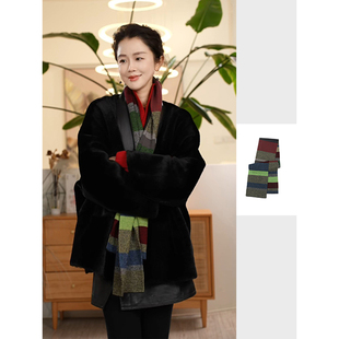 X 【叭哒不惑】羊毛彩色条纹针织围巾女保暖护颈百搭围脖披肩