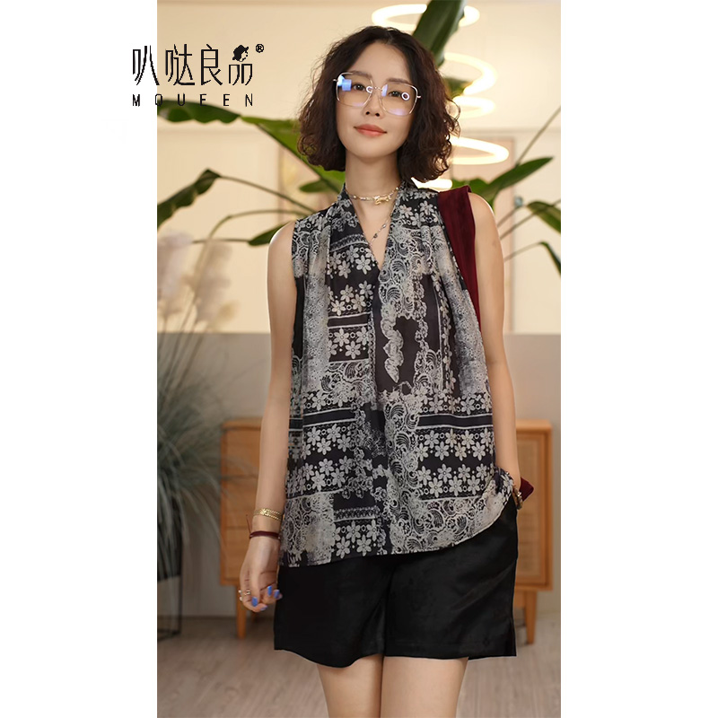 X【叭哒不惑】墨韵 夏季休闲艺术印花无袖上衣百搭舒适背心马夹