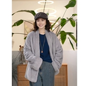 叭哒不惑 哥本哈根紫标水貂紫罗兰V领皮草皮毛一体外套女