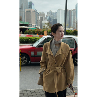 Y【叭哒不惑】大黄油 羊皮收腰系带复古中长款皮衣百搭立领外套