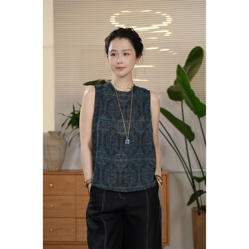 X【叭哒不惑】暗香瓷影 桑蚕丝花萝新中式复古设计感无袖宽松马甲