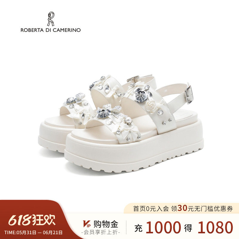 诺贝达2026新款女凉鞋蝴蝶结水钻厚底休闲百搭一字带女鞋RM268207