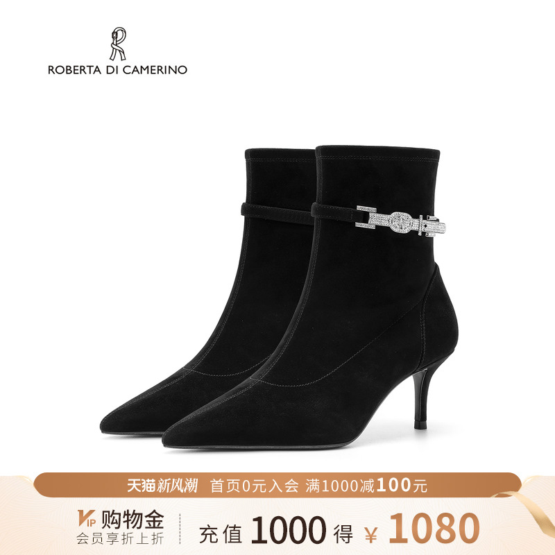 诺贝达尖头细跟时装靴冬季保暖女靴时尚百搭气质中筒靴RA245506