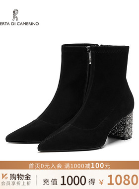 Roberta诺贝达女鞋冬新款个性水钻后跟通勤时装靴RA247007