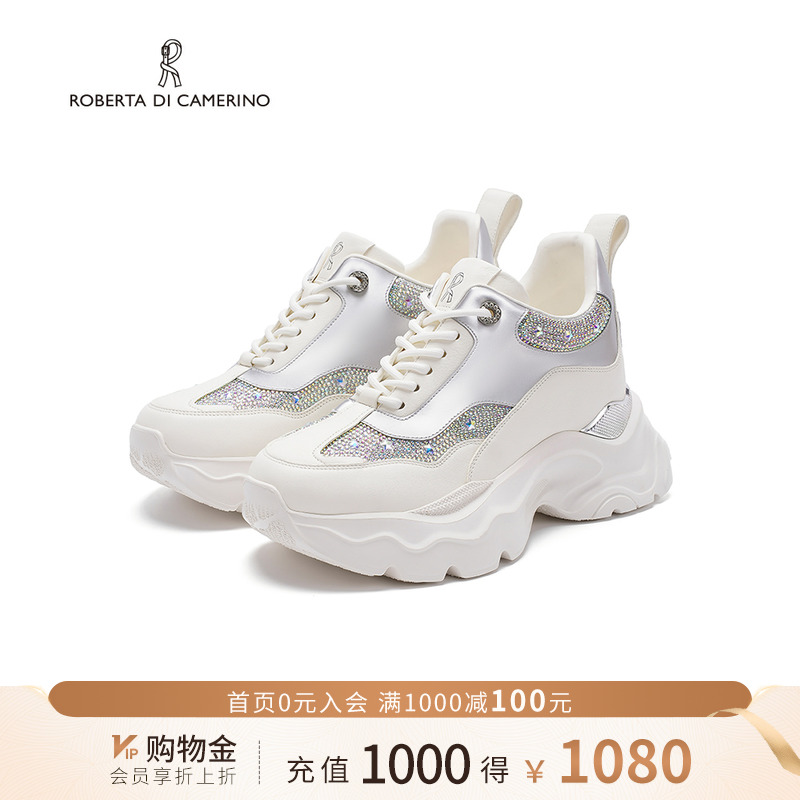 诺贝达新款老爹鞋时尚厚底内增高运动鞋闪钻透气女鞋RCL255909