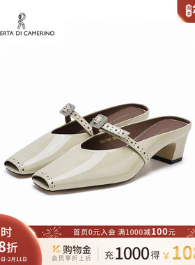 诺贝达2025夏季一字带粗跟凉鞋方头百搭时装后空凉鞋RWM250103