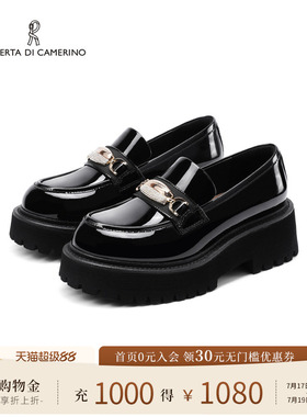 诺贝达春季新款乐福鞋粗跟厚底英伦风皮鞋一脚蹬黑色女鞋RS265501
