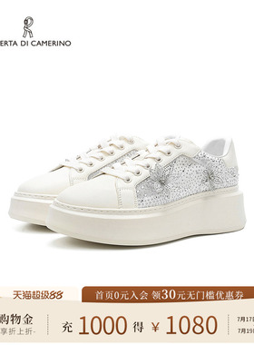 诺贝达女单鞋春季商场同款轻奢水钻厚底休闲板鞋小白鞋RC245101