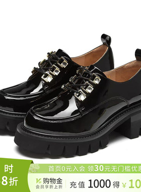 诺贝达女鞋春季厚底JK乐福鞋真皮水钻厚底小皮鞋休闲通勤RS239709