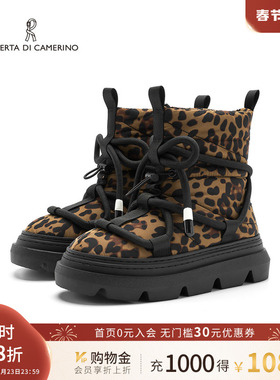 诺贝达女靴冬款时尚豹纹厚底保暖雪地靴加绒加厚增高RWA230111