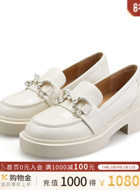 诺贝达女单鞋秋季新款中跟英伦小白厚底乐福增高休闲百搭RL227002