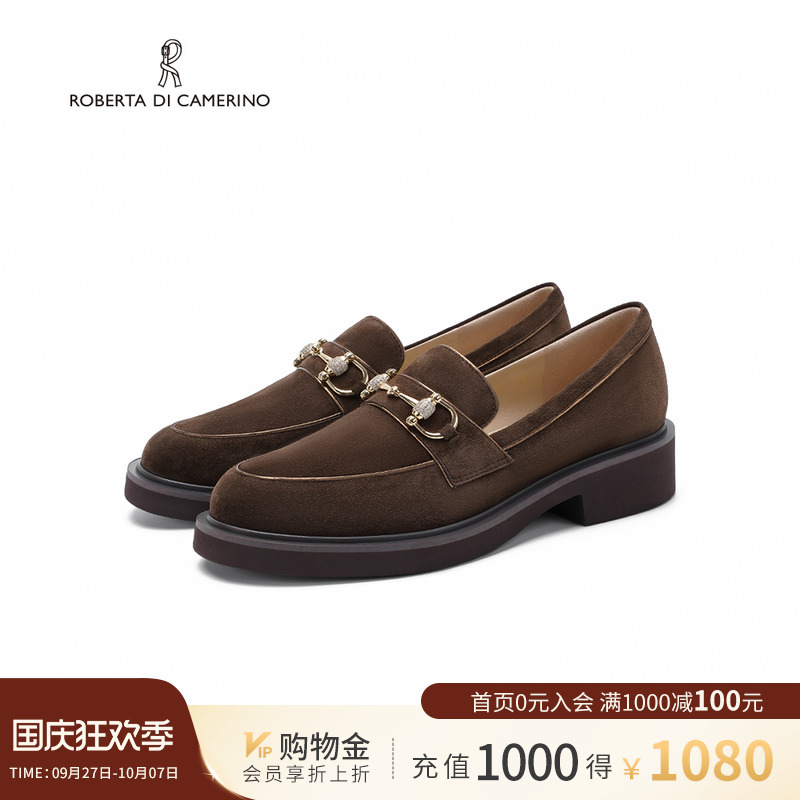 诺贝达新款乐福鞋通勤复古单鞋羊反绒一脚蹬时尚舒适女鞋RL257005