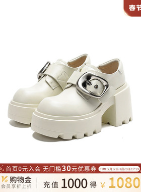 诺贝达女鞋秋款英伦风松糕底超高跟小皮鞋时尚粗跟厚底RWL230111