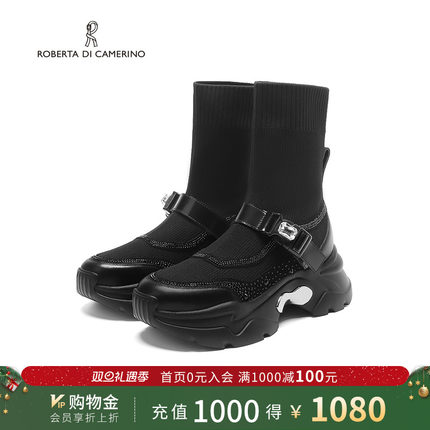 诺贝达女鞋冬季新款松糕底学院风瘦瘦靴弹力袜靴时装靴RWA230101