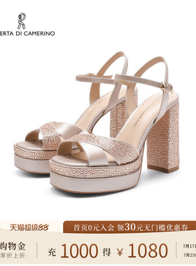 诺贝达新款一字带凉鞋水钻气质露趾女鞋法式时尚高跟鞋RM264309