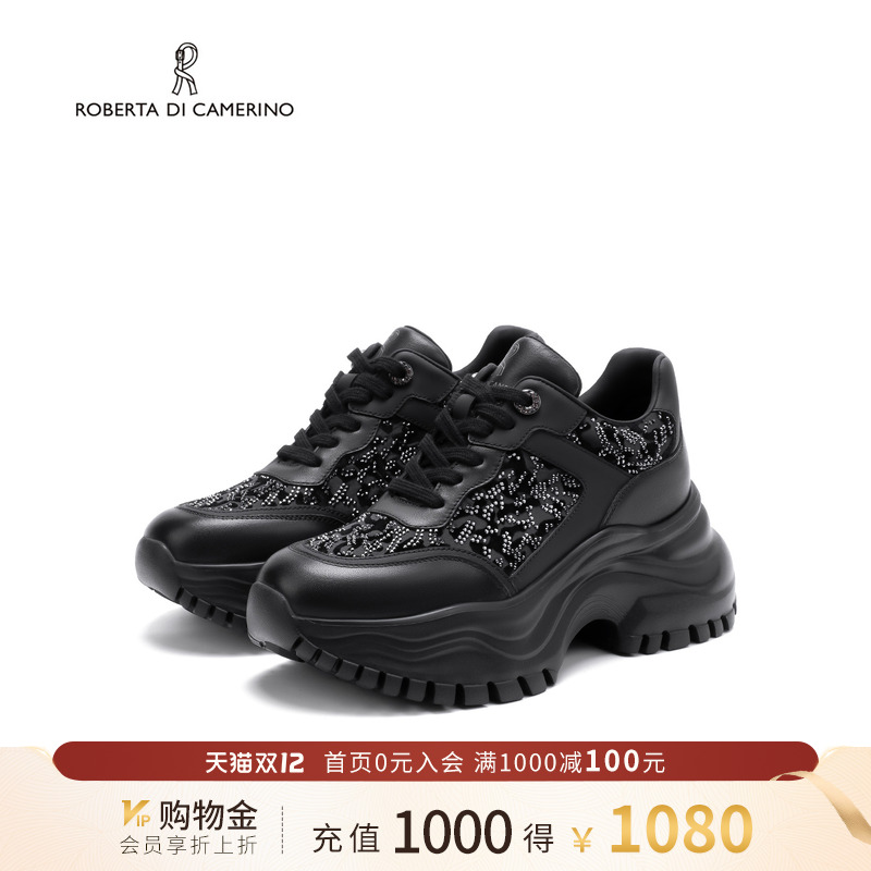 诺贝达新款老爹鞋厚底松糕鞋水钻百搭运动鞋休闲女鞋RCA256008