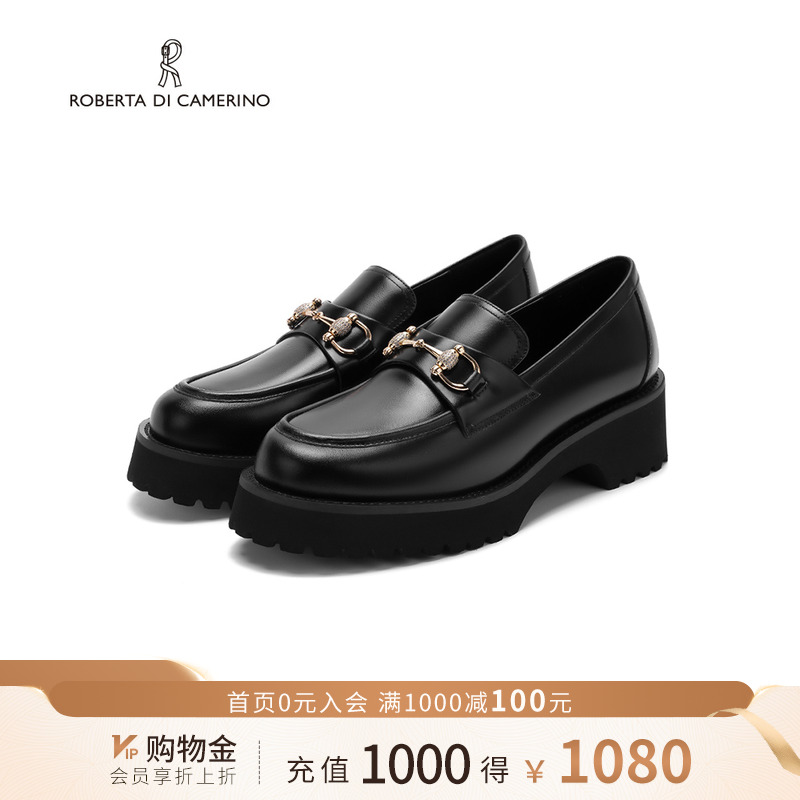 诺贝达新款乐福鞋小金球英伦牛皮革小皮鞋厚底通勤单鞋RL257003