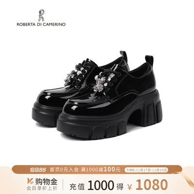 诺贝达秋季新款乐福鞋山茶花厚底水钻扣饰小皮鞋通勤女鞋RS266106