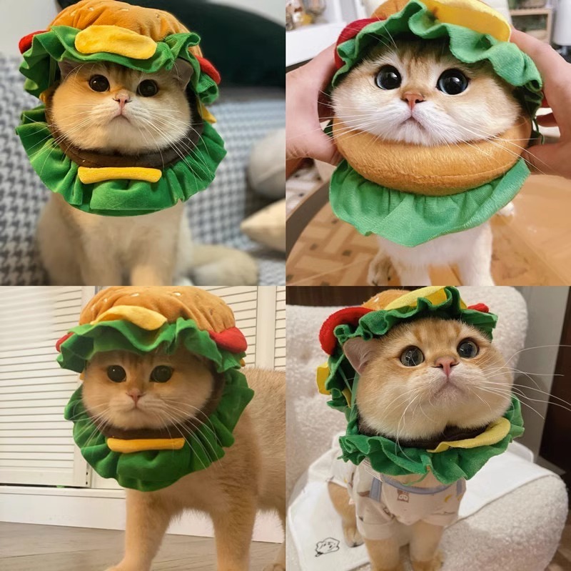猫咪汉堡头套宠物帽子狗狗头饰
