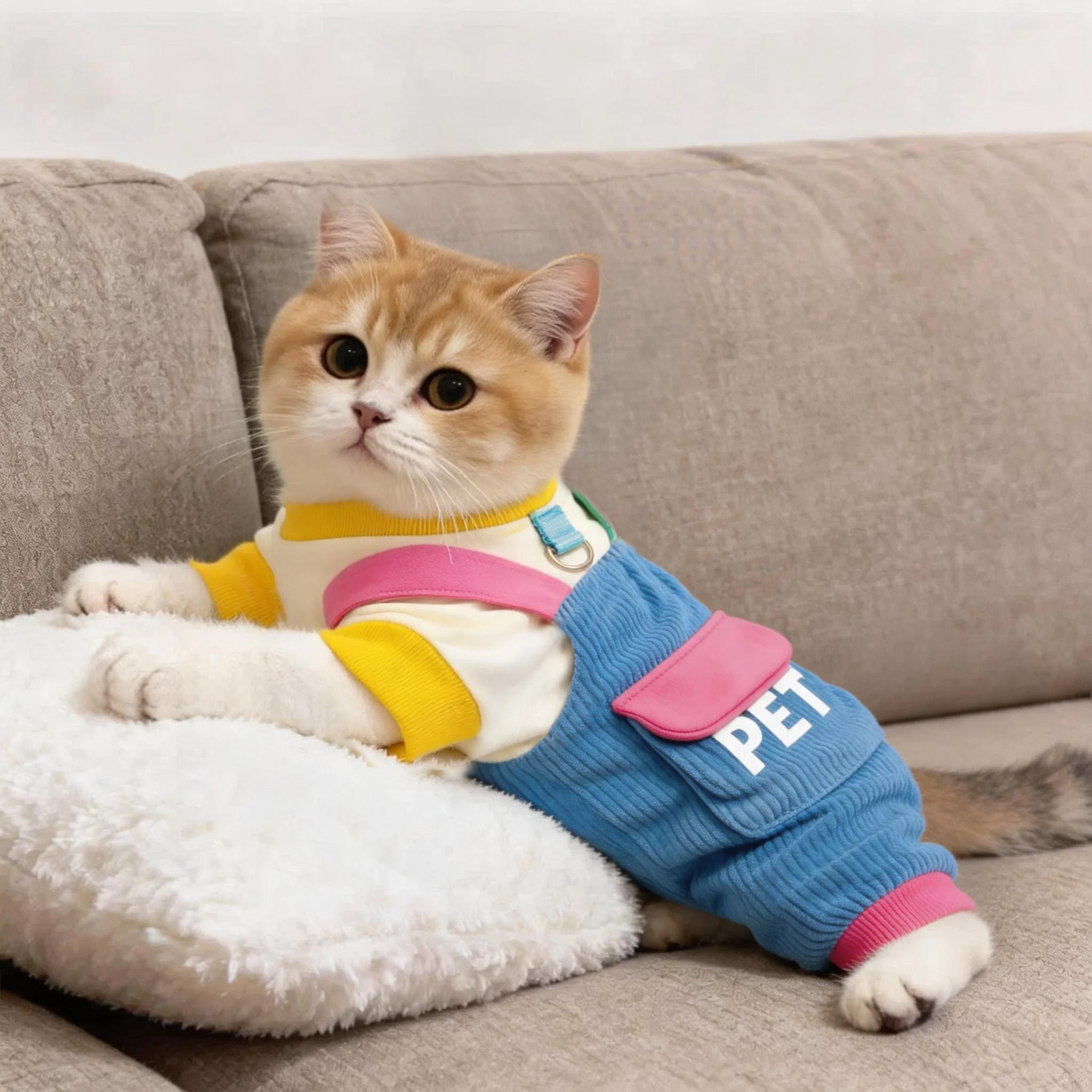 猫咪衣服春夏可爱背带四脚裤防掉毛英短渐层宠物小狗牵引四脚衣