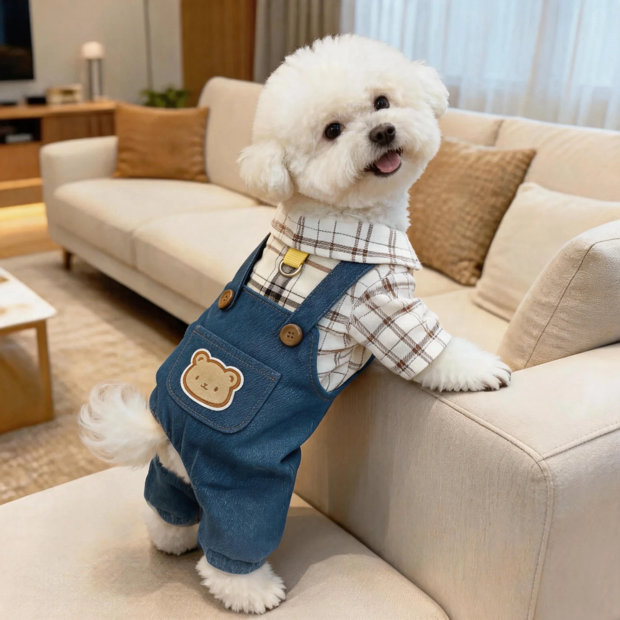 狗狗衣服夏季牛仔背带裤可牵引中小型犬宠物泰迪比熊春秋四脚装