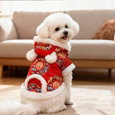 狗狗衣服秋冬加厚连帽过年唐装泰迪比熊博美中小型犬宠物猫咪马甲