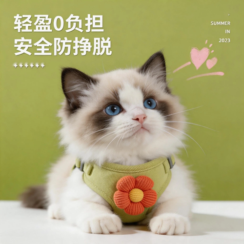 猫咪牵引绳防挣脱外出专用遛猫绳背心式胸背带宠物狗狗小花绳子