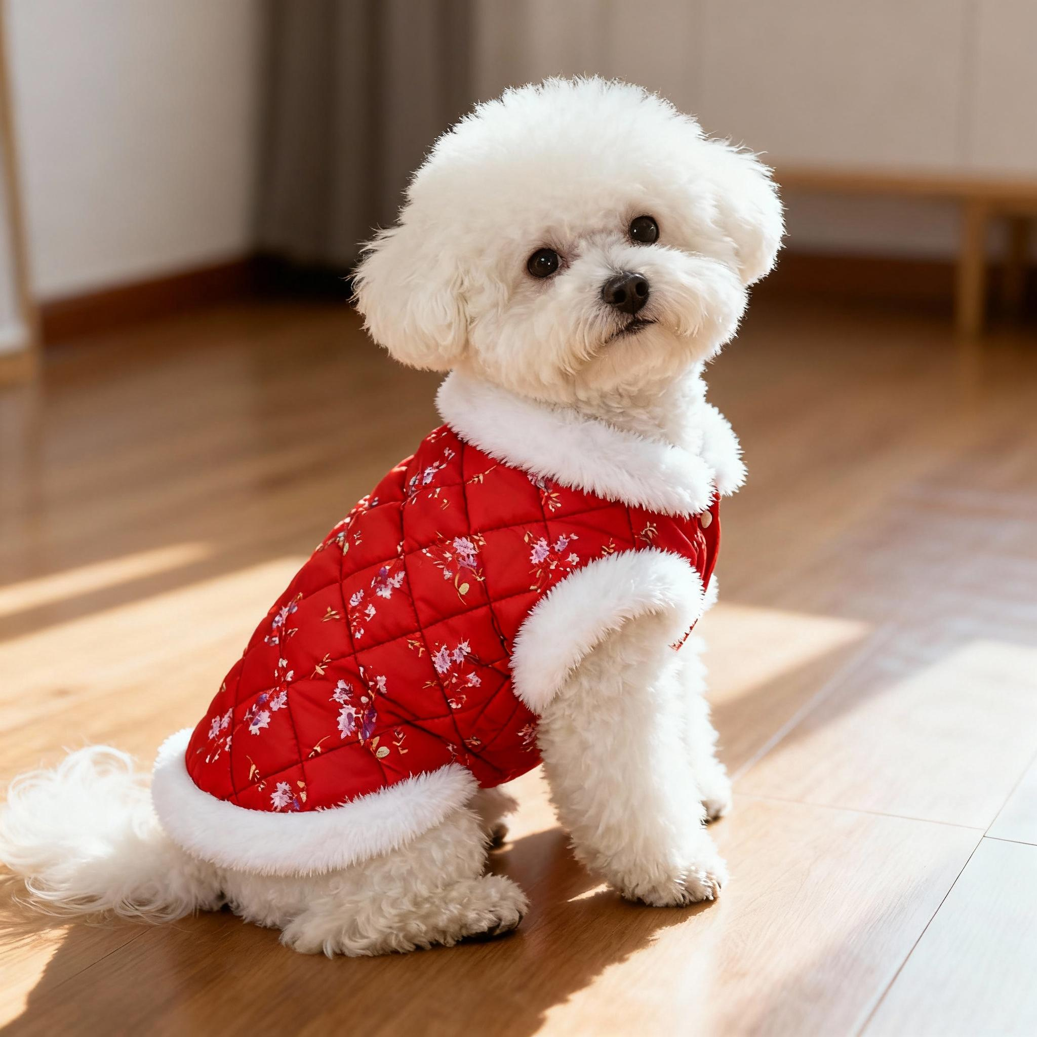 狗狗衣服中国风花朵棉衣泰迪比熊博美小型幼犬秋冬装宠物猫咪背心