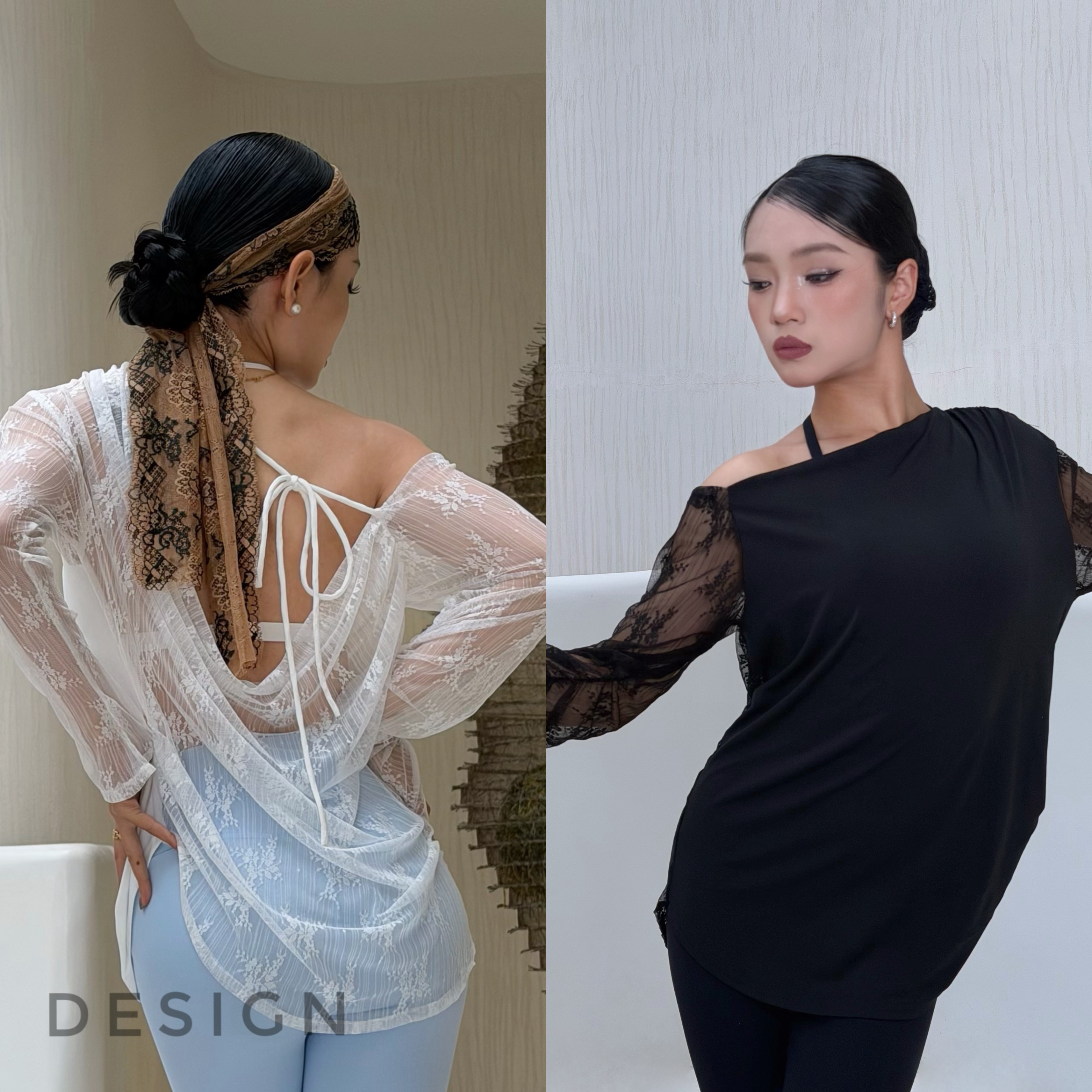 BLINGC新款一字领蕾丝长袖上衣