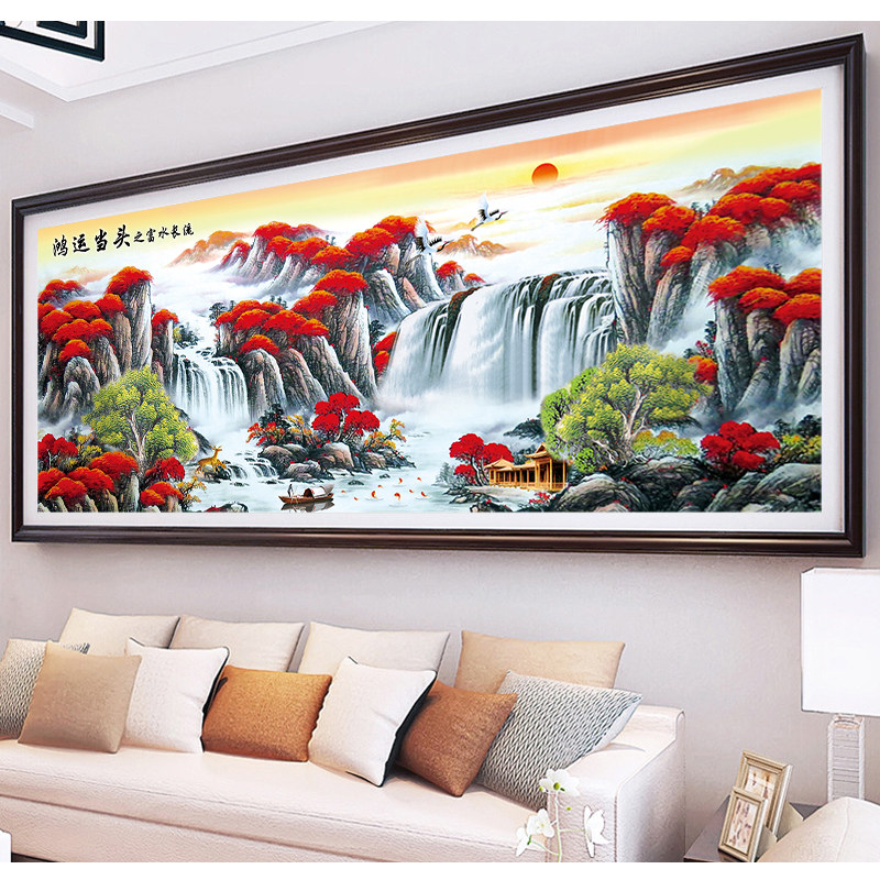 2021新款十字绣鸿运当头之富水长流风景山水画线绣手工制作自己绣
