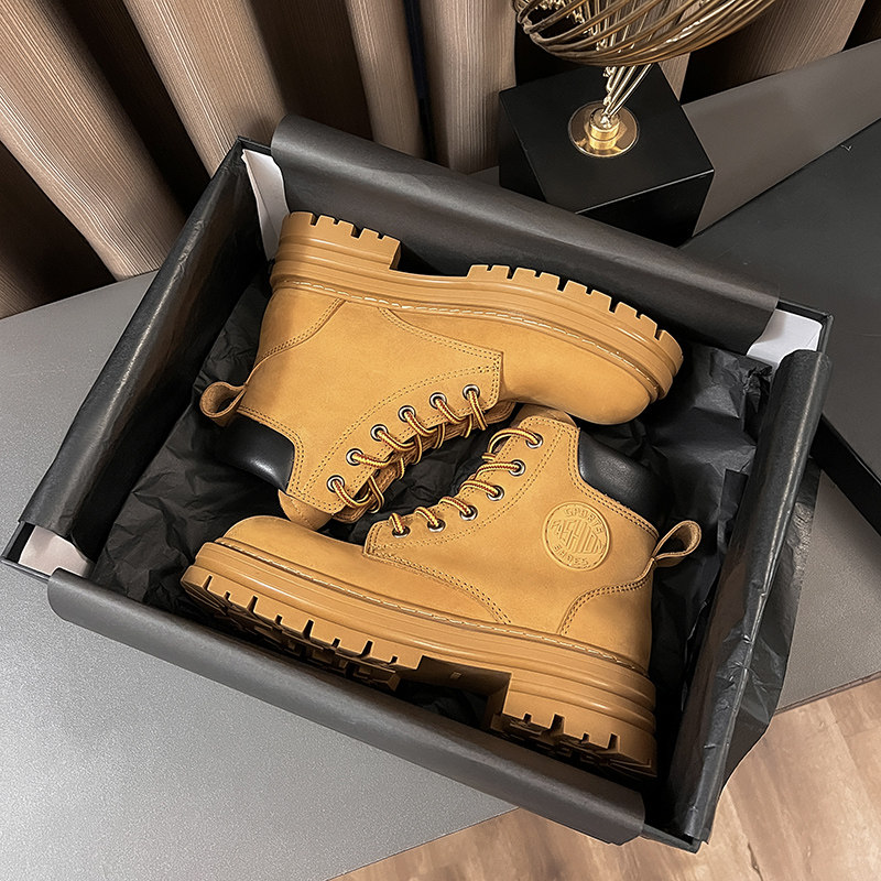 大黄蜂马丁靴女款2026新款秋冬户外登山鞋真皮大黄靴增高加绒短靴