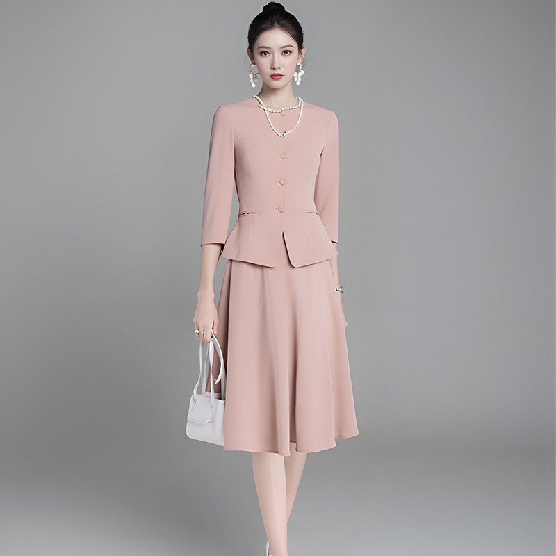 职业西装外套气质收腰春秋女公务员面试正装粉色工作服西服套装