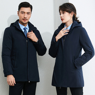 冬装 90白鸭绒羽绒棉服工作服男女同款 加厚棉衣外套 中长款 职业装