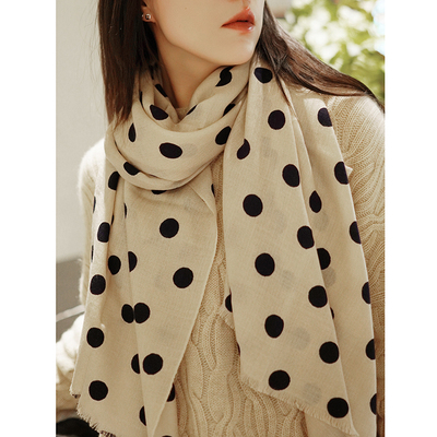 薄款奶油波点温柔显白人字纹加密细腻澳洲羊毛围巾披肩